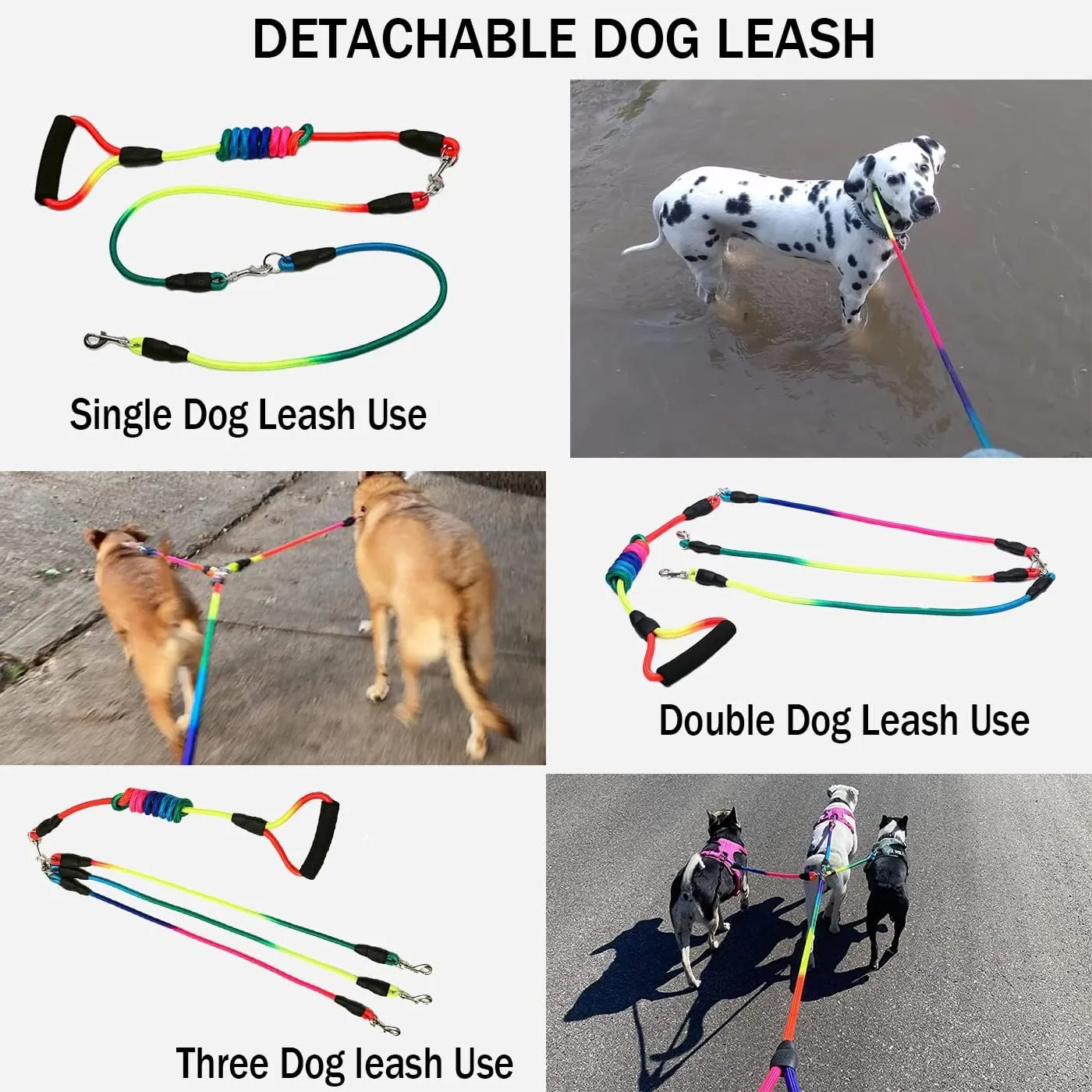 Heavy Duty 3 Dog Leash No Tangle Detachable 360 Swivel Device Multiple Dog Leash with Padded Handle for Two/Three Pets