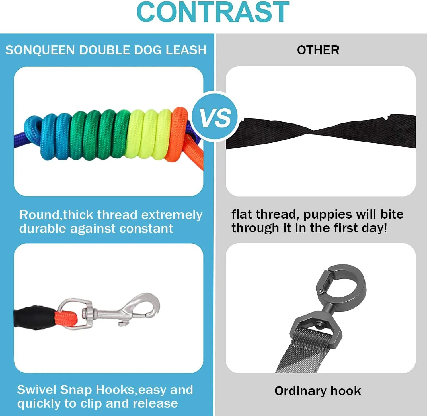 Heavy Duty 3 Dog Leash No Tangle Detachable 360 Swivel Device Multiple Dog Leash with Padded Handle for Two/Three Pets