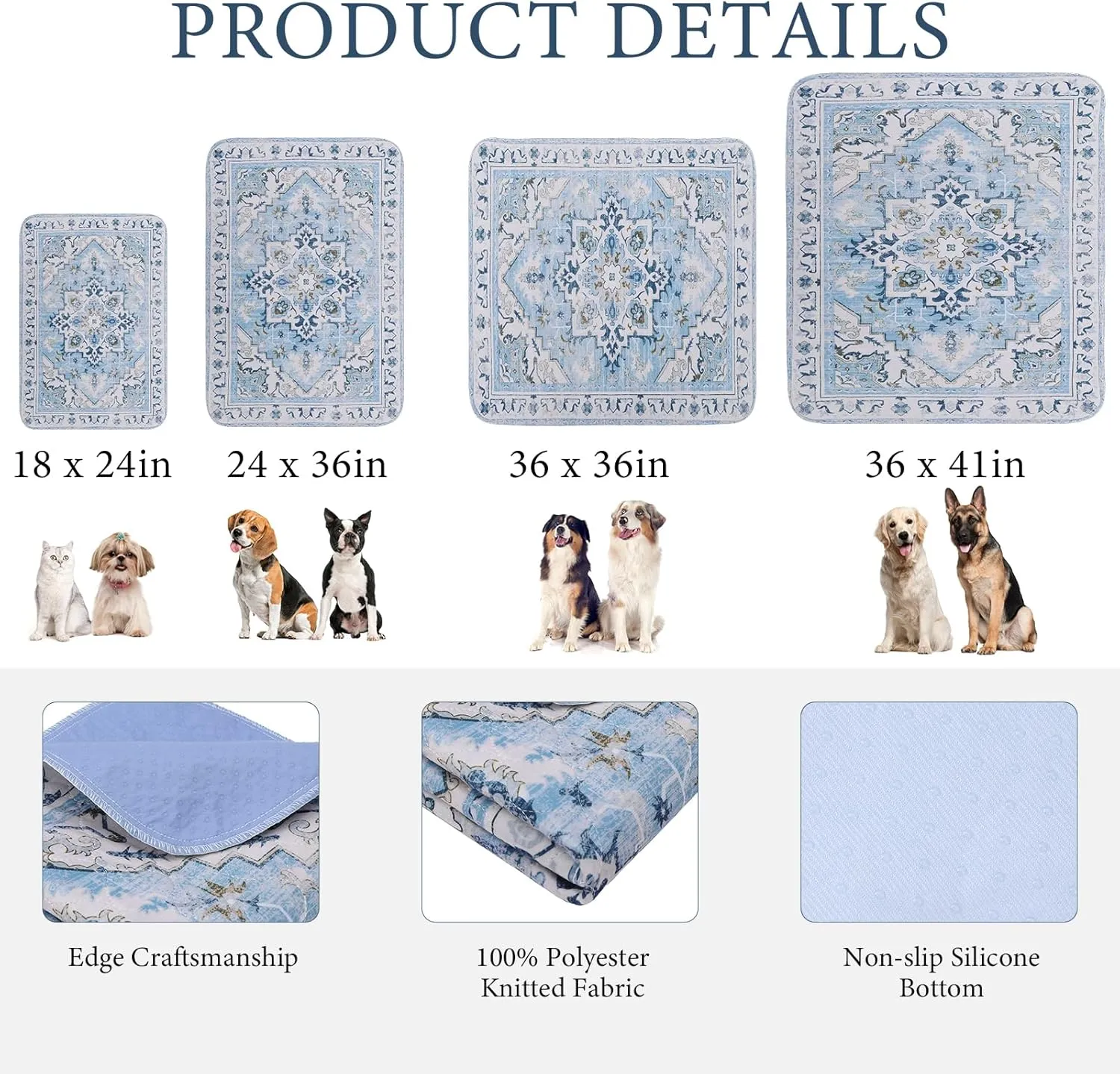 Homimp Washable Pee Pads for Dogs,2 Pack Reusable Puppy Pads Waterproof,Absorbent and Leakproof Dog Pee Pads,Non Slip Puppy Training Pads, Pet Mat for Floor, Crate, Couch, Whelping,Blue, 24"x36"