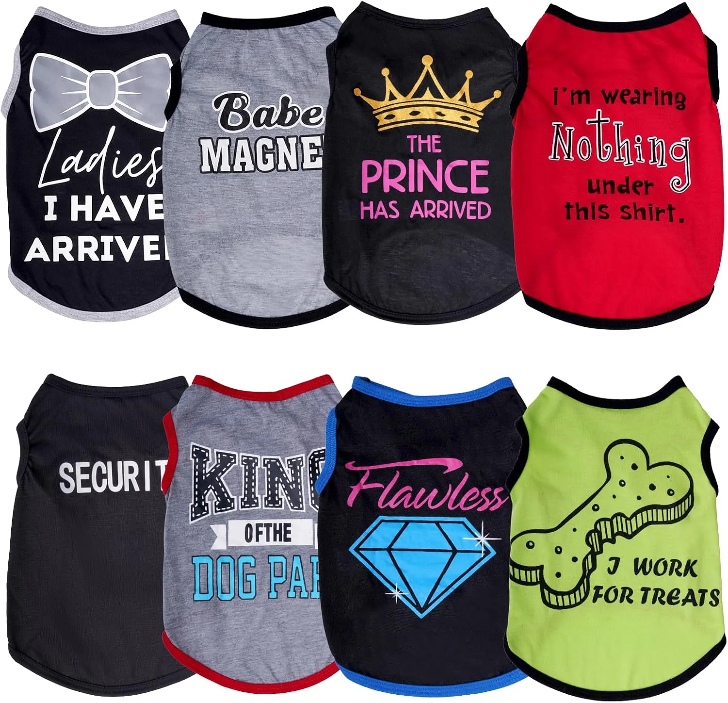 hoyuwak 8 Pieces Pet Shirts Funny Dog Printed Clothes Breathable Cool Puppy Sleeveless Vests for Summer