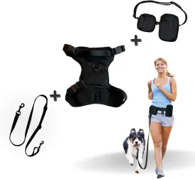 IMBLESS Hands Free Dog Leash with Bags and Harness - Durable Waist Leash for Walking, Jogging and Running Your Dog - Pet Harness Adjustable - Dog Leash and Harness Set (Large, Black)