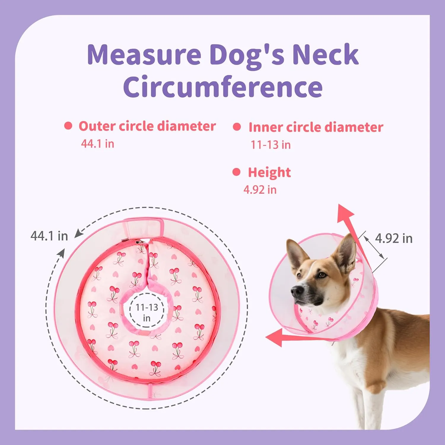 Inflatable Recovery Dog Cone Collar for Large Medium Dogs After Surgery, Soft Dog Donut Collar Adjustable Recovery Bone for Pets, Prevent from Biting & Scratching (Pink, M )