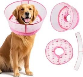 Inflatable Recovery Dog Cone Collar for Large Medium Dogs After Surgery, Soft Dog Donut Collar Adjustable Recovery Bone for Pets, Prevent from Biting & Scratching (Pink, M )