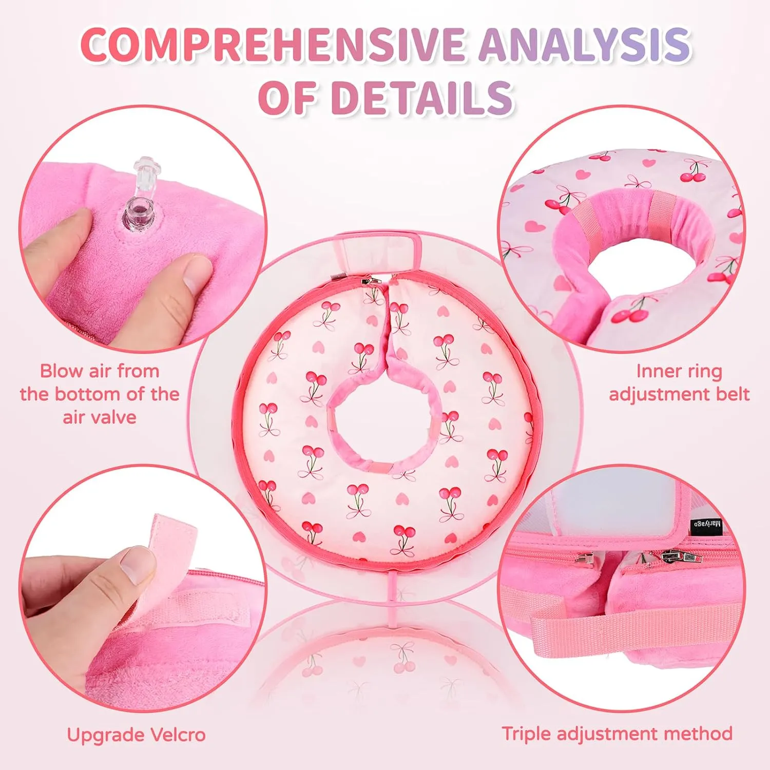 Inflatable Recovery Dog Cone Collar for Large Medium Dogs After Surgery, Soft Dog Donut Collar Adjustable Recovery Bone for Pets, Prevent from Biting & Scratching (Pink, M )