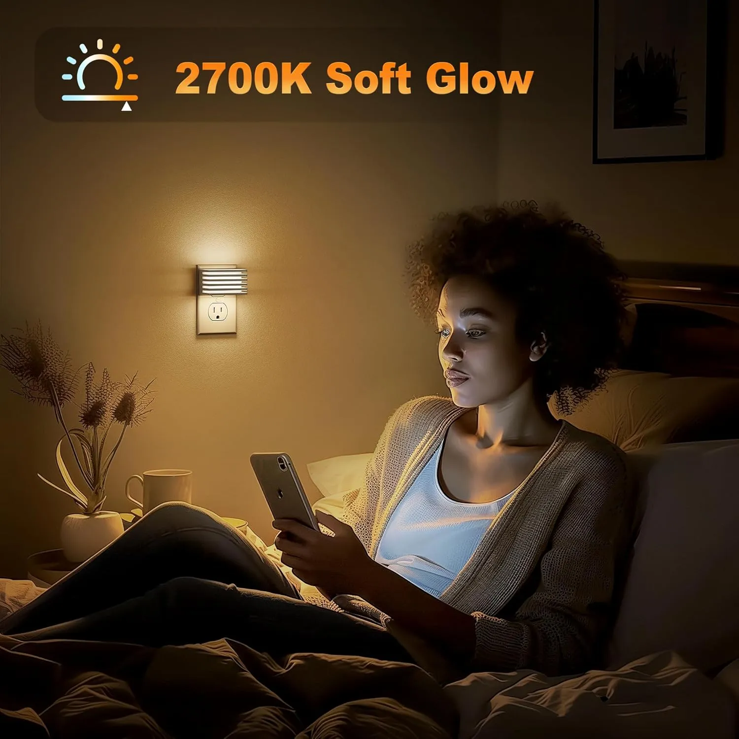 JandCase LED Night Light, Night Lights Plug into Wall with Dusk to Dawn Sensor, Dimmable Plug in Night Light, Adjustable Brightness, 3000K Soft White Nightlight for Bedroom Bathroom Hallway [2 Pack]