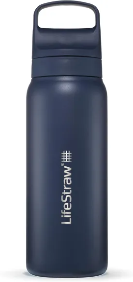 LifeStraw Go Series  Insulated Stainless Steel Water Filter Bottle for Travel and Everyday Use Removes Bacteria, Parasites and Microplastics, Improves Taste, 24oz Aegean Sea