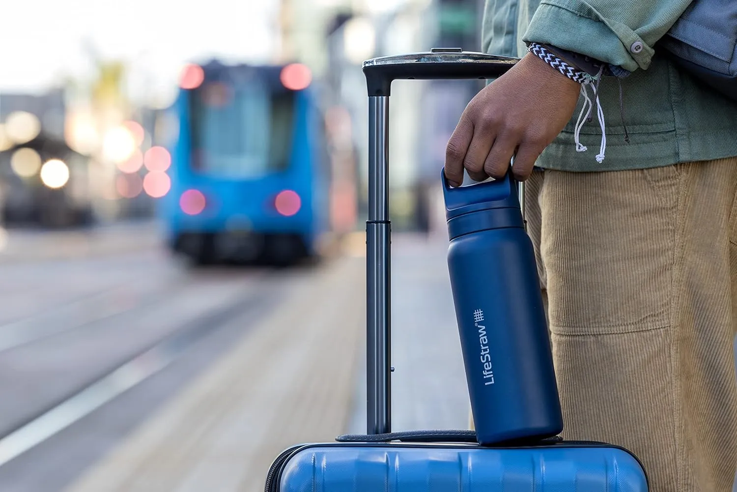 LifeStraw Go Series  Insulated Stainless Steel Water Filter Bottle for Travel and Everyday Use Removes Bacteria, Parasites and Microplastics, Improves Taste, 24oz Aegean Sea