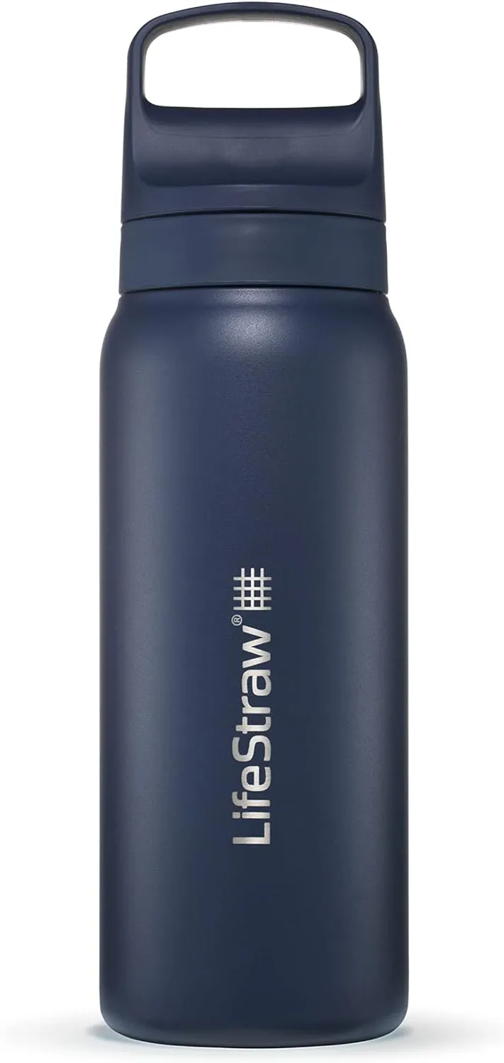 LifeStraw Go Series  Insulated Stainless Steel Water Filter Bottle for Travel and Everyday Use Removes Bacteria, Parasites and Microplastics, Improves Taste, 24oz Aegean Sea