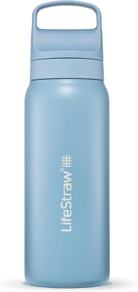 LifeStraw Go Series  Insulated Stainless Steel Water Filter Bottle for Travel and Everyday Use Removes Bacteria, Parasites and Microplastics, Improves Taste, 24oz Icelandic Blue