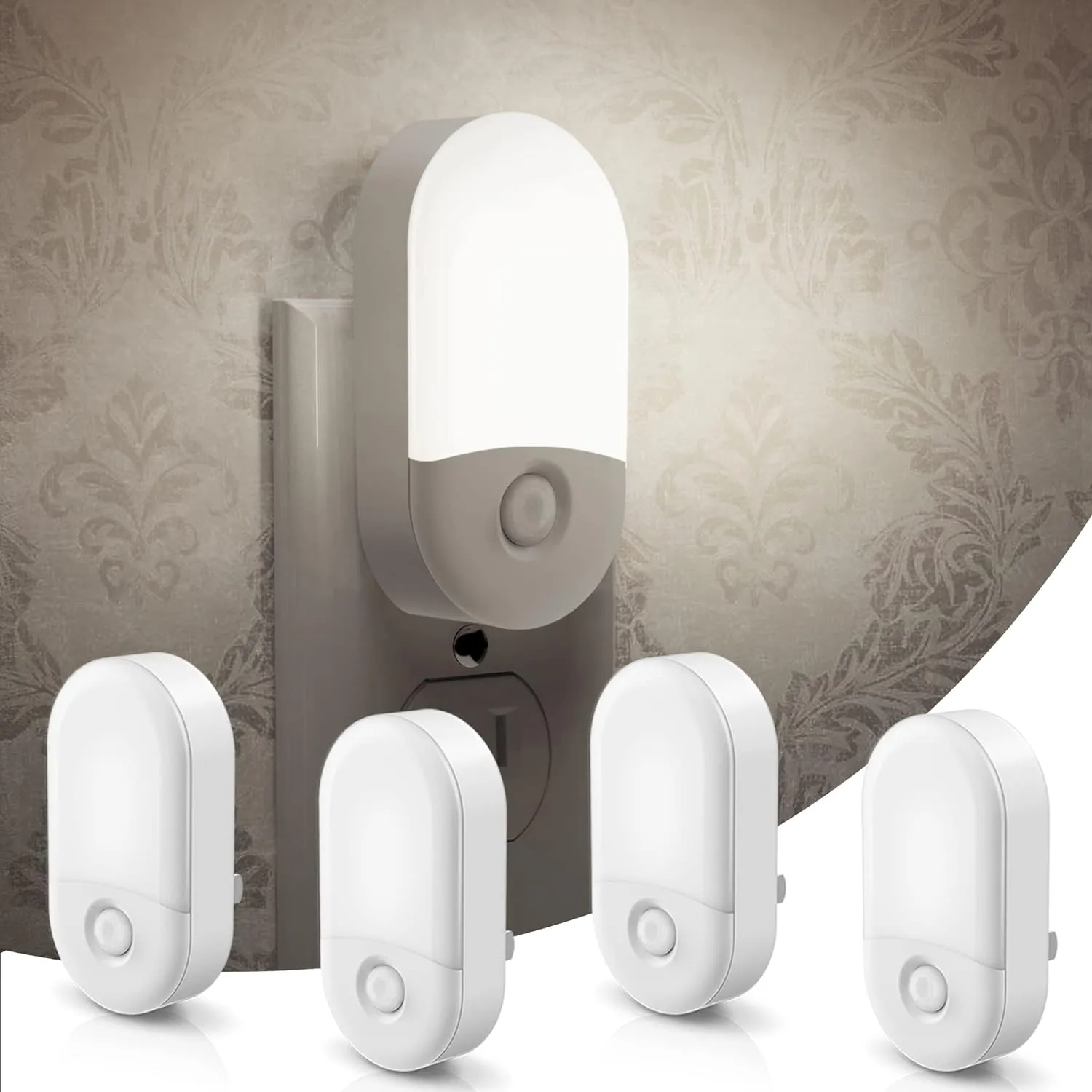 LOHAS Night Light Plug in, 4 Pack 0.6W LED Night Light for Kids, Auto Dusk to Dawn Sensor Bright Nightlight, Daylight White 5000K, 30/60lm Small Night-Lights for Adults, Hallway, Kitchen, Stairs