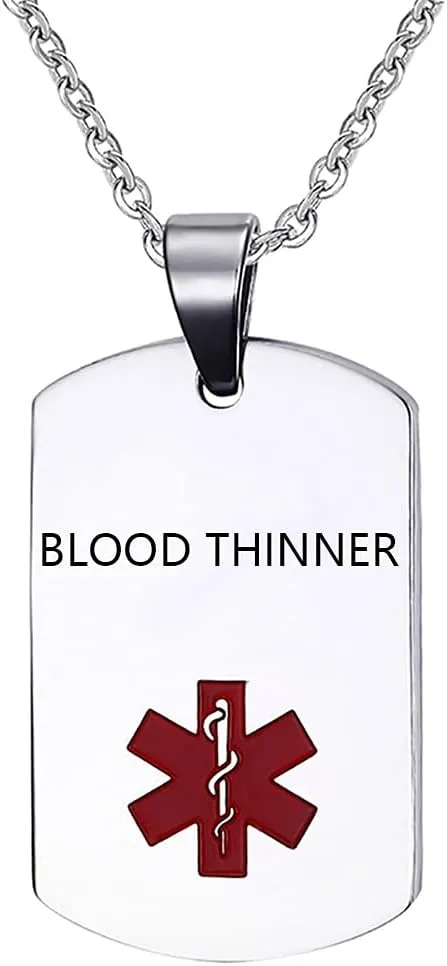Medical Alert Necklace for Men Women Stainless Steel Engraved Medical ID Tag Emergency Med Alert Identification Necklace Jewelry