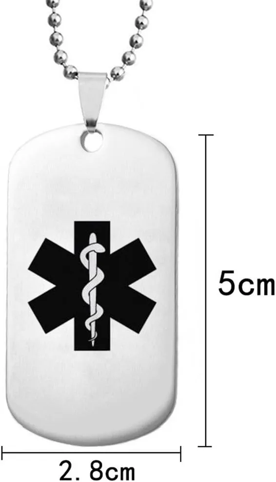 Mens Womens Stainless Steel Medical Alert Tag Name ICE SOS Personalized Customised Medical ID Dog Tag Pendant Necklace Health Alert Monitoring Emergency,Free Engraving