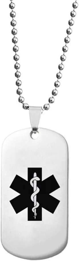 Mens Womens Stainless Steel Medical Alert Tag Name ICE SOS Personalized Customised Medical ID Dog Tag Pendant Necklace Health Alert Monitoring Emergency,Free Engraving