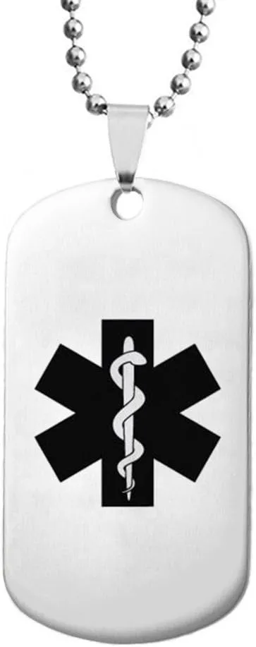 Mens Womens Stainless Steel Medical Alert Tag Name ICE SOS Personalized Customised Medical ID Dog Tag Pendant Necklace Health Alert Monitoring Emergency,Free Engraving