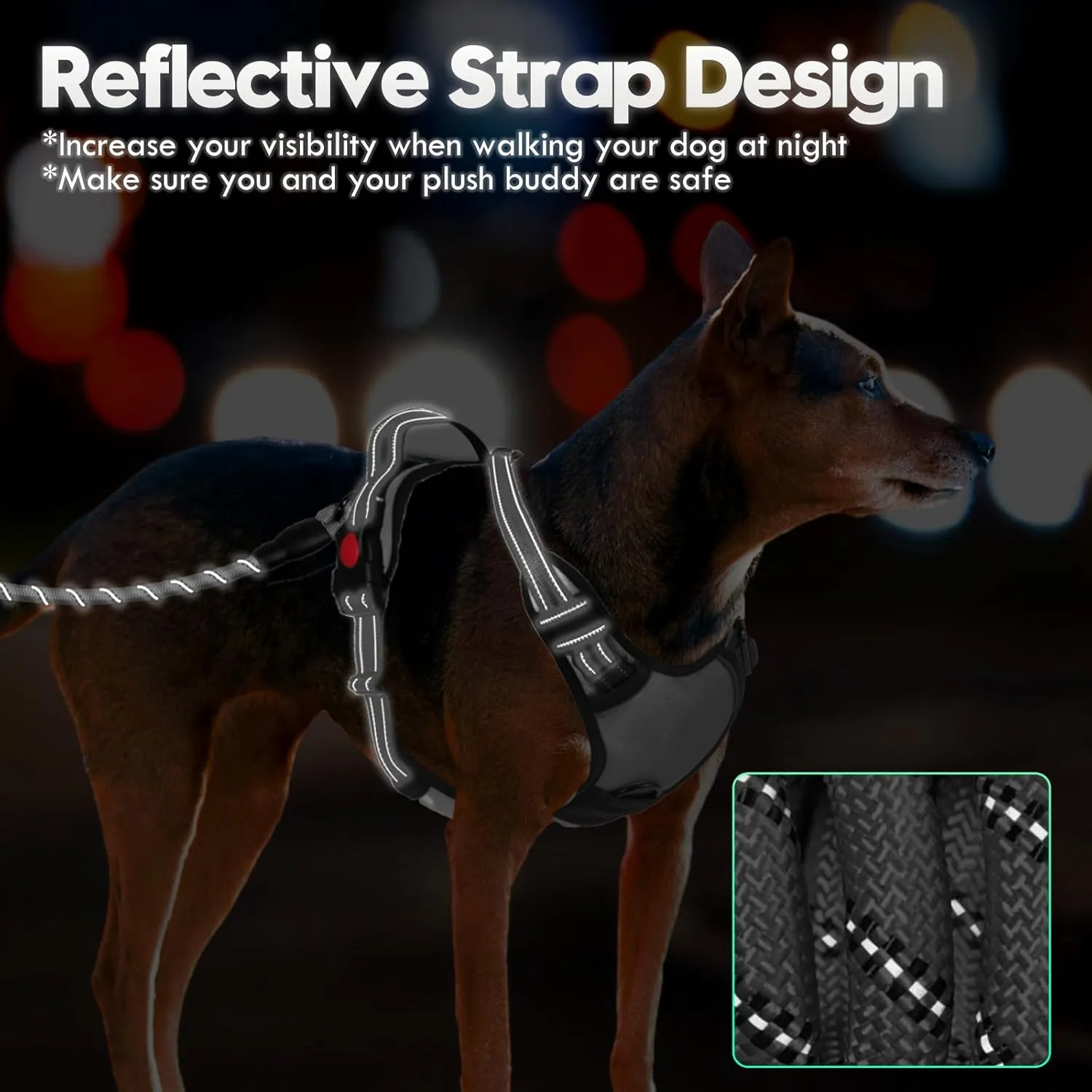 No Pull Dog Harness with A Free Heavy Duty 5FT Dog Leash, Adjustable Soft Padded Dog Vest with Easy-Control Handle, Reflective No-Choke Pet Oxford Vest for Medium Dogs (Grey,M)