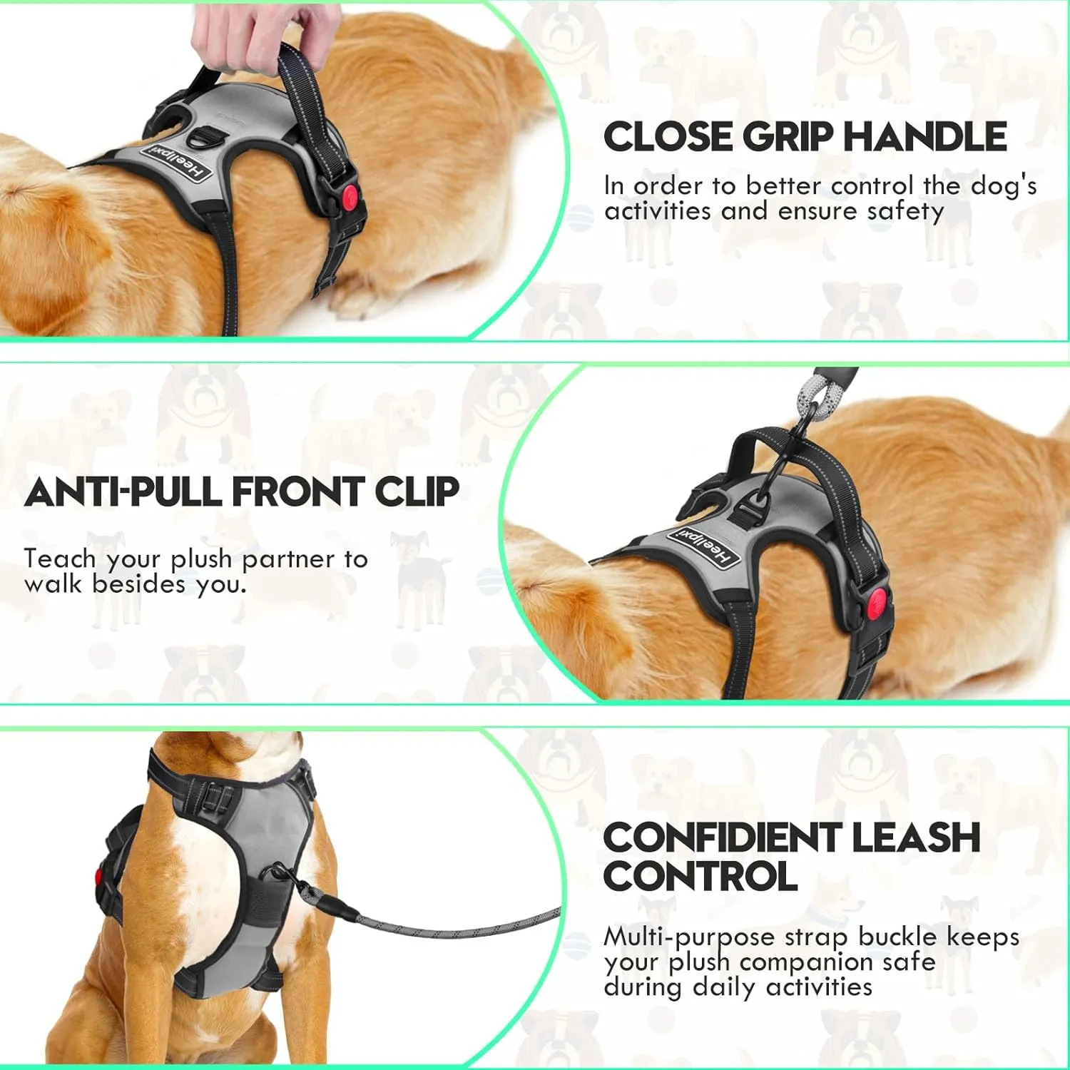 No Pull Dog Harness with A Free Heavy Duty 5FT Dog Leash, Adjustable Soft Padded Dog Vest with Easy-Control Handle, Reflective No-Choke Pet Oxford Vest for Medium Dogs (Grey,M)