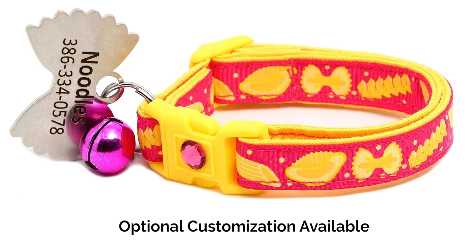 Noodle Cat Collar - Safety - Breakaway - Charm and Bell - Pugs2Persians (Small(10 lbs & Less), Pink)