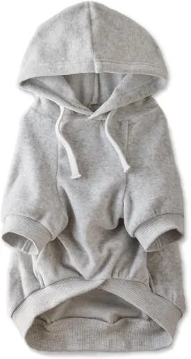 Organic Cotton Velour Dog Hoodie Pet Coat for Small, Medium and Large Dogs, Light Gray Heather, Medium