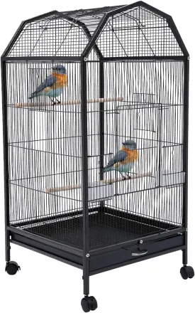 Parakeet Bird Cage with Stand,Bird Cage Large and Medium, 17.9 x 17.9 x 39.9 Inch,360 Panoramic View Iron Birdcage with Skylight & Wheels for Cockatiel,ETC.