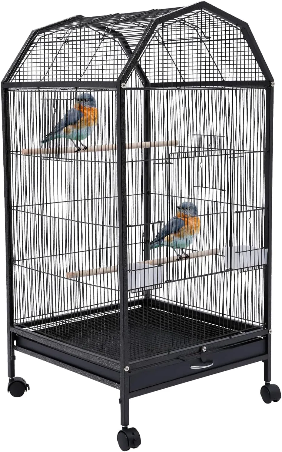 Parakeet Bird Cage with Stand,Bird Cage Large and Medium, 17.9 x 17.9 x 39.9 Inch,360 Panoramic View Iron Birdcage with Skylight & Wheels for Cockatiel,ETC.