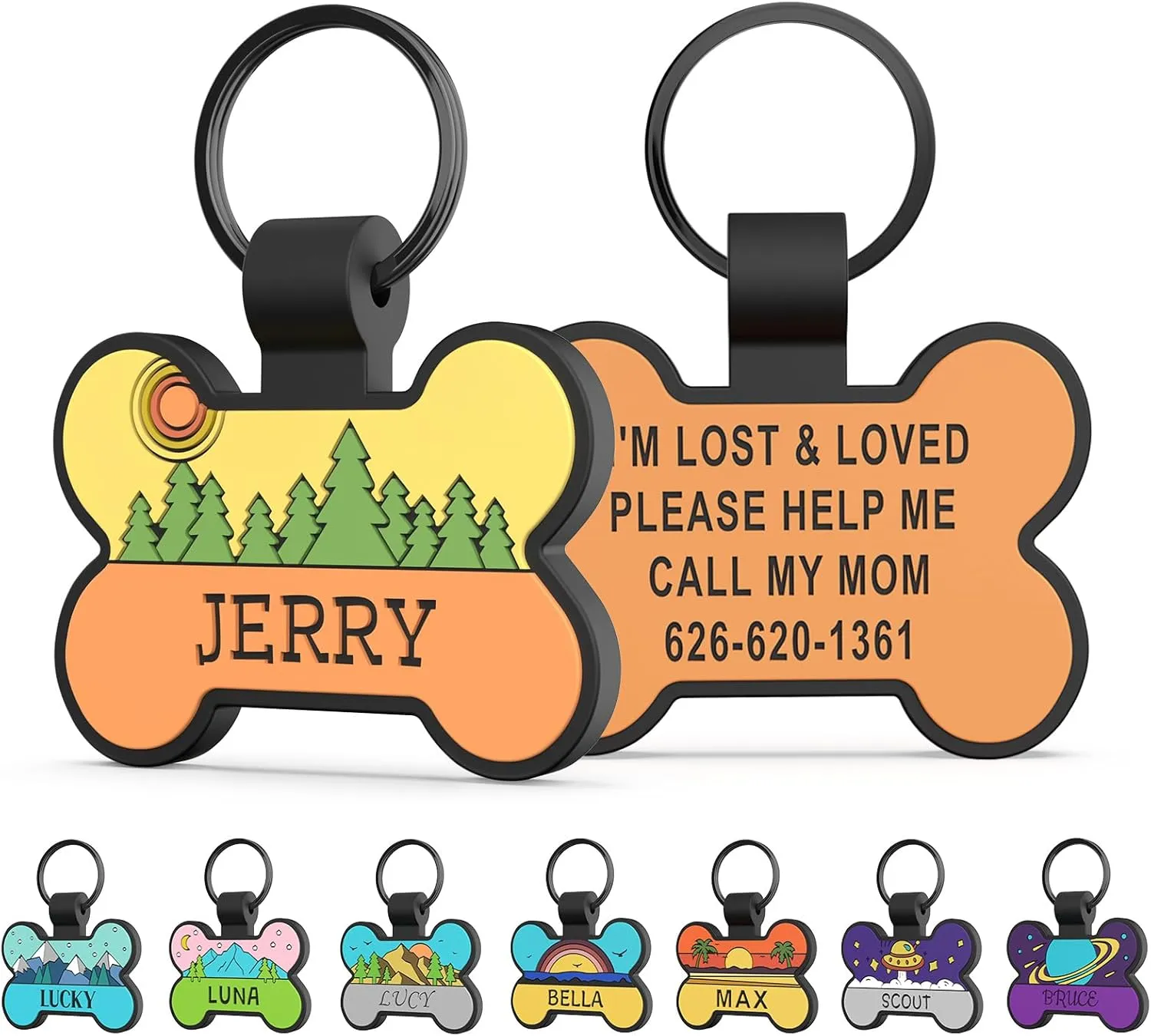 Personalized Silent Silicone Dog Tags - Personalized Cute Bone Shape Deep Engraved Pet ID Tags (Purple Space)