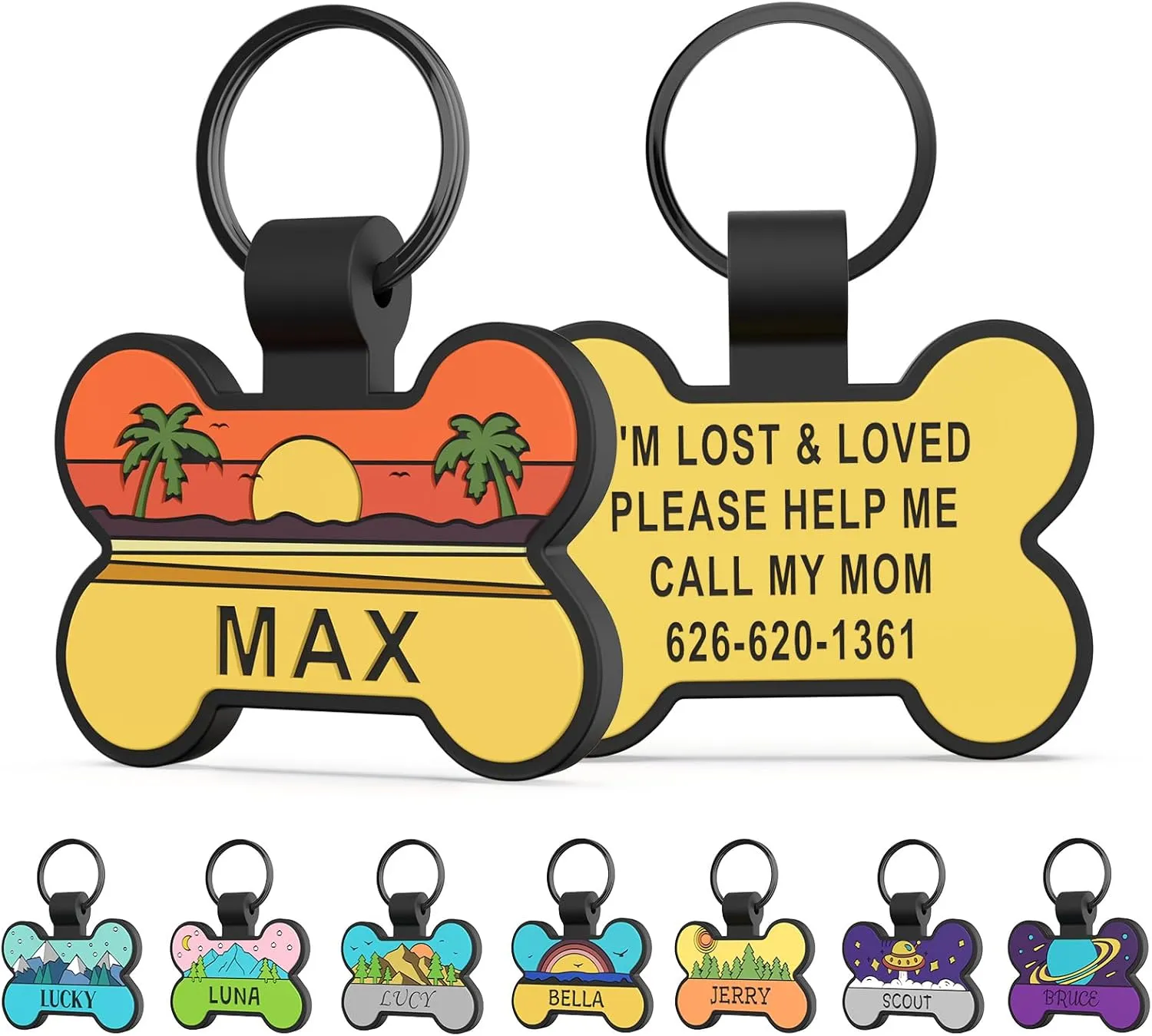 Personalized Silent Silicone Dog Tags - Personalized Cute Bone Shape Deep Engraved Pet ID Tags (Purple Space)