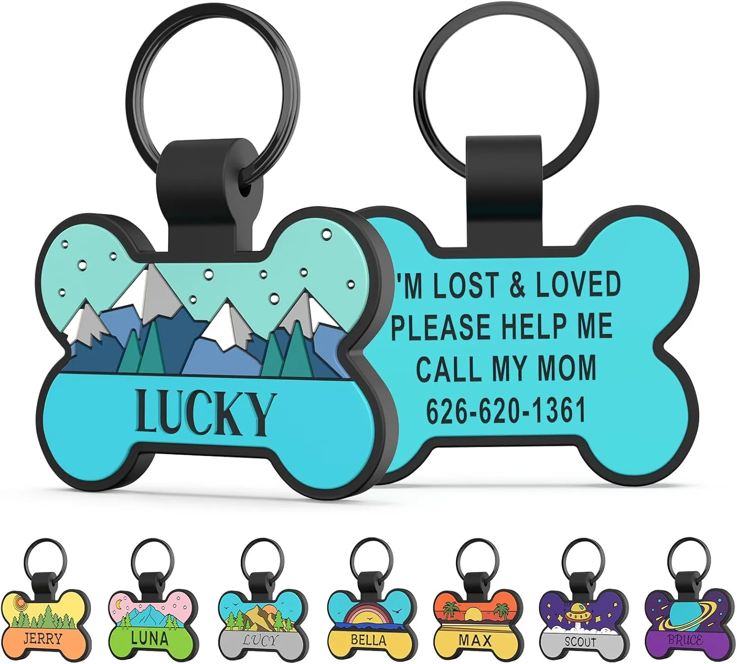Personalized Silent Silicone Dog Tags - Personalized Cute Bone Shape Deep Engraved Pet ID Tags (Purple Space)