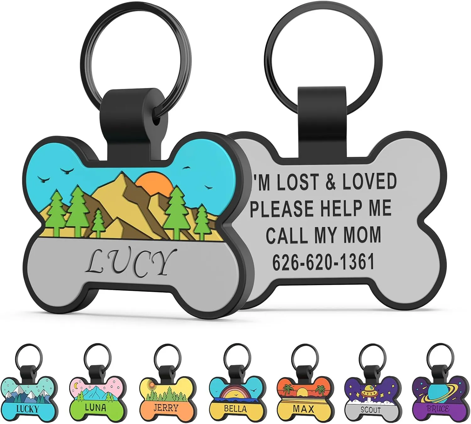 Personalized Silent Silicone Dog Tags - Personalized Cute Bone Shape Deep Engraved Pet ID Tags (Purple Space)