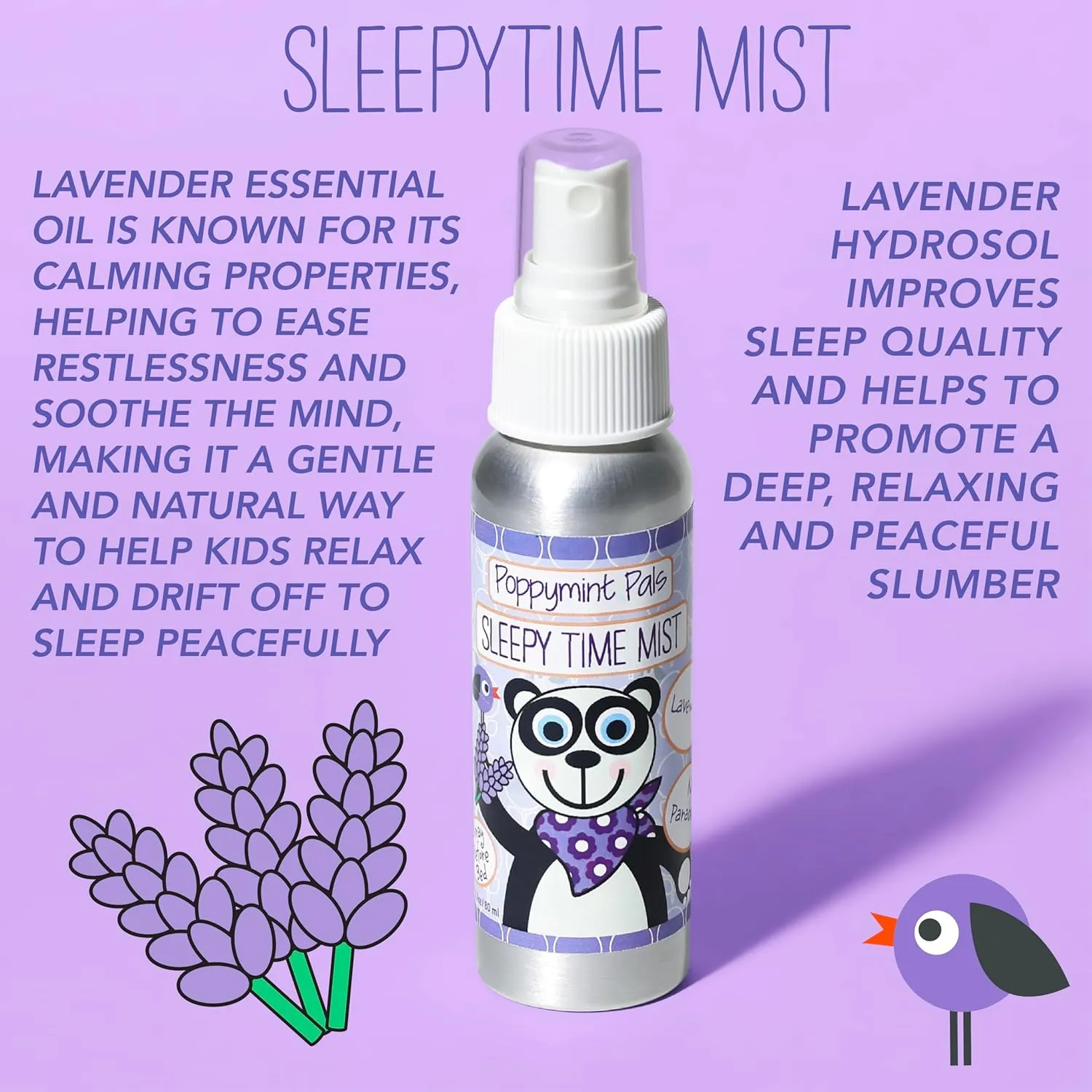 Poppymint Pals Lavender Sleepytime Mist with Bedtime Book and Foaming Bath Fizzies  (2.7oz, Pack of 1) Complete Relaxation Bundle for Kids, and Toddlers  Calming Lavender - Ideal Toddler Gifts