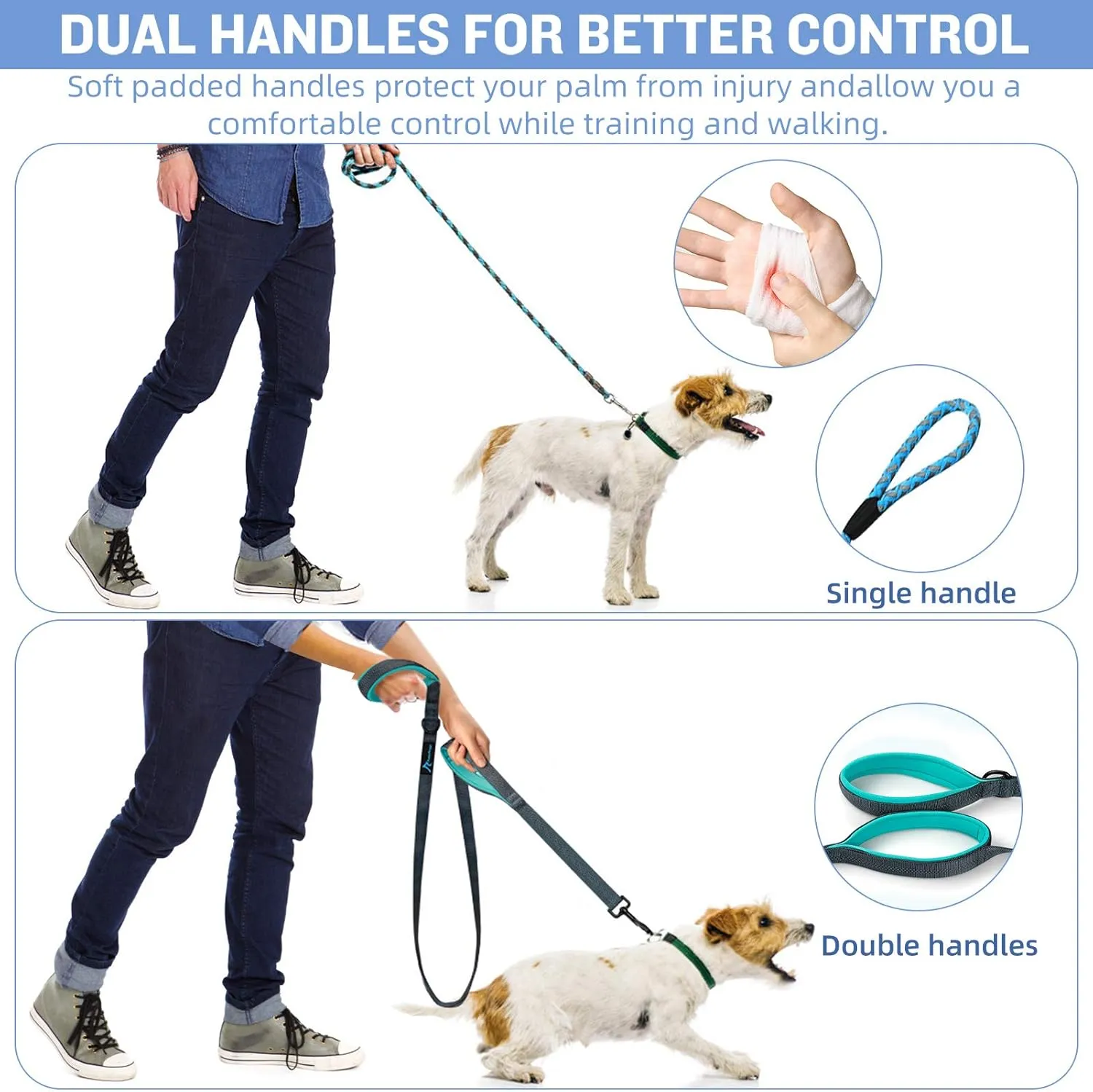 PuppyDoggy Dog Leash for Large Medium Dogs 6Ft x 1" Reflective Stitching Large Pet Leash with 2 Traffic Padded Handles Dog Lead Rope for Running Walking Training (Green 1 Pack)