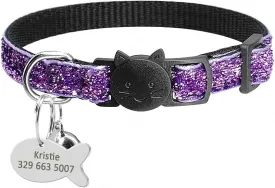 Quick Release Cat Collar Personalized Cat ID Collars with Bell ID Tag Custom Pet Accessories Necklace Adjustable for Cats Kitten 039 Purple 18-27 cm M