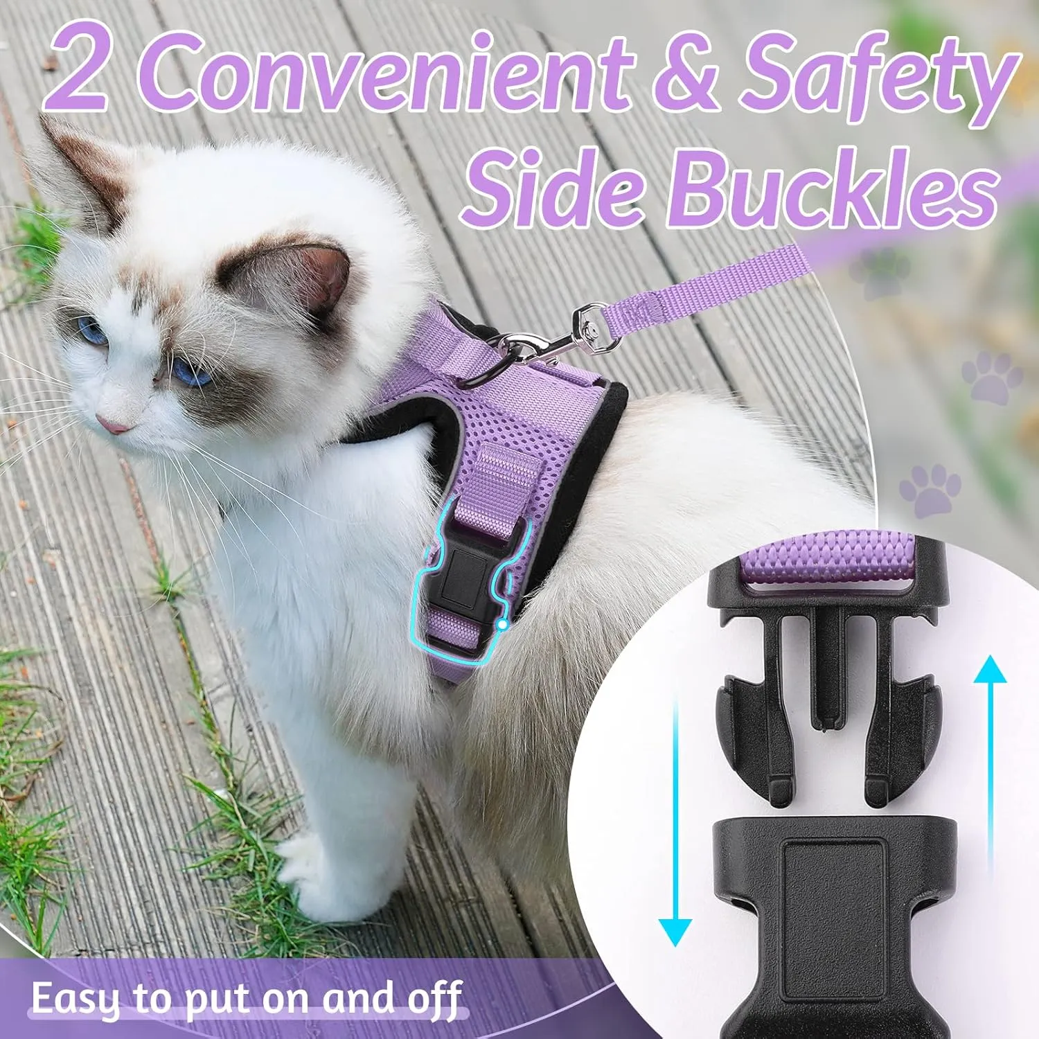 rabbitgoo Cat Harness and Leash for Walking, Escape Proof Soft Adjustable Vest Harnesses for Cats, Easy Control Breathable Reflective Strips Jacket, Light Purple, M