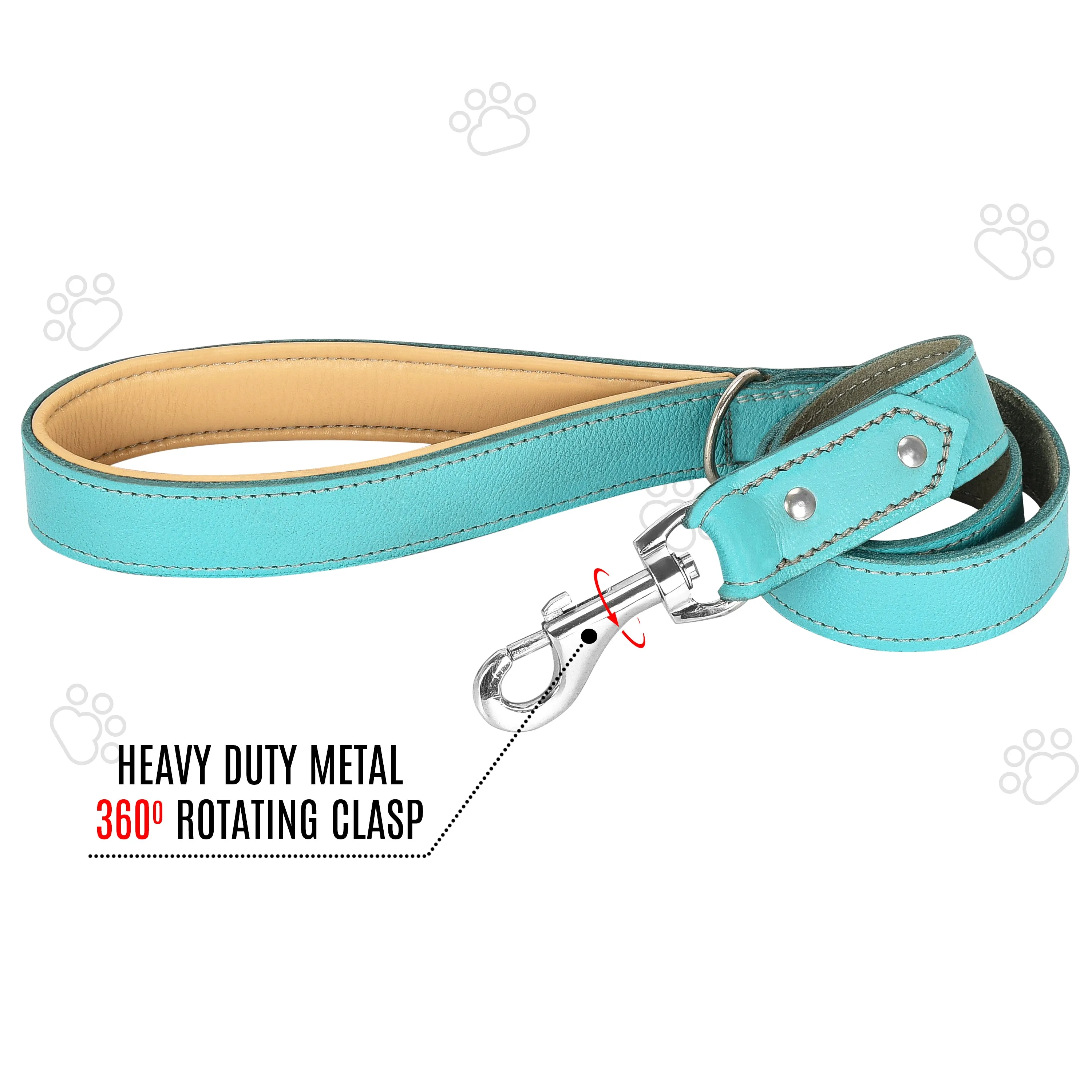 Riparo Heavy Duty Leather Dog Leash with Padded Handle, 3FT Long Dog Lead, 1.25IN Wide Dog Training Walking Leashes for Medium Large Dogs - Aqua