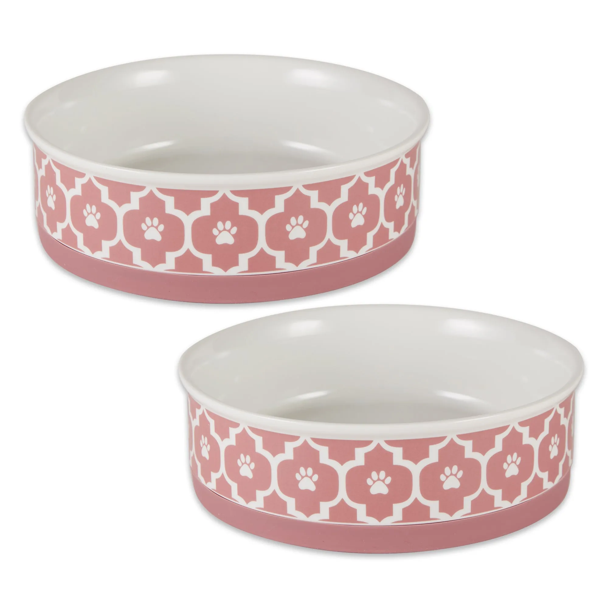 Rose Lattice Paw Print Pet Bowl Set of 2, Large 3.75 C. Capacity