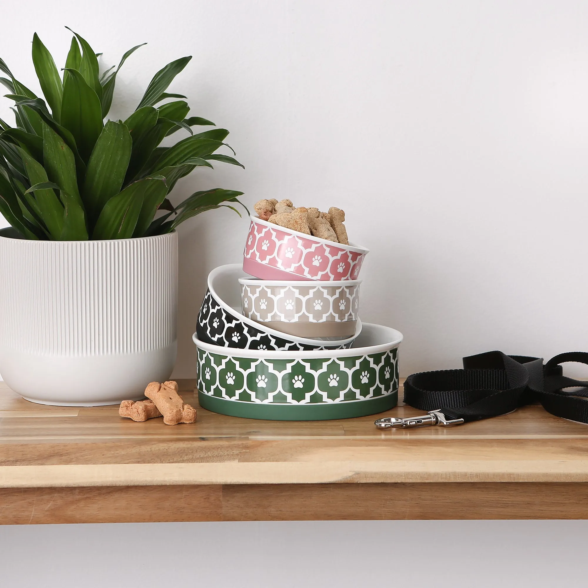 Rose Lattice Paw Print Pet Bowl Set of 2, Large 3.75 C. Capacity