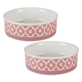 Rose Lattice Paw Print Pet Bowl Set of 2, Large 3.75 C. Capacity