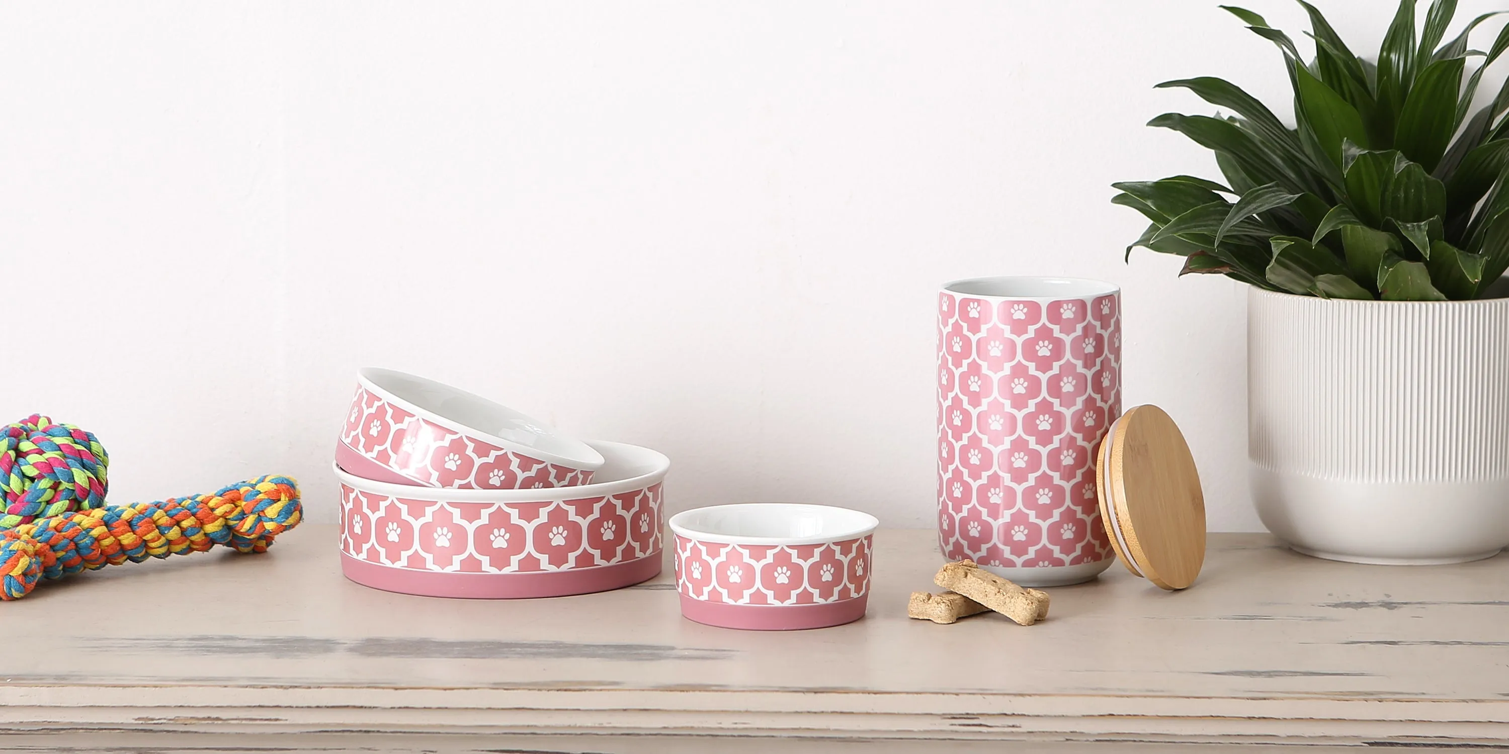 Rose Lattice Paw Print Pet Bowl Set of 2, Large 3.75 C. Capacity