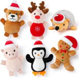 Senneny 6 PCS Christmas Catnip Toy Set - Reindeer, Gingerbread Man, Bear, Piggy, Hedgehog, Penguin - Plush Animal Toys Gifts for Cat Christmas Stocking