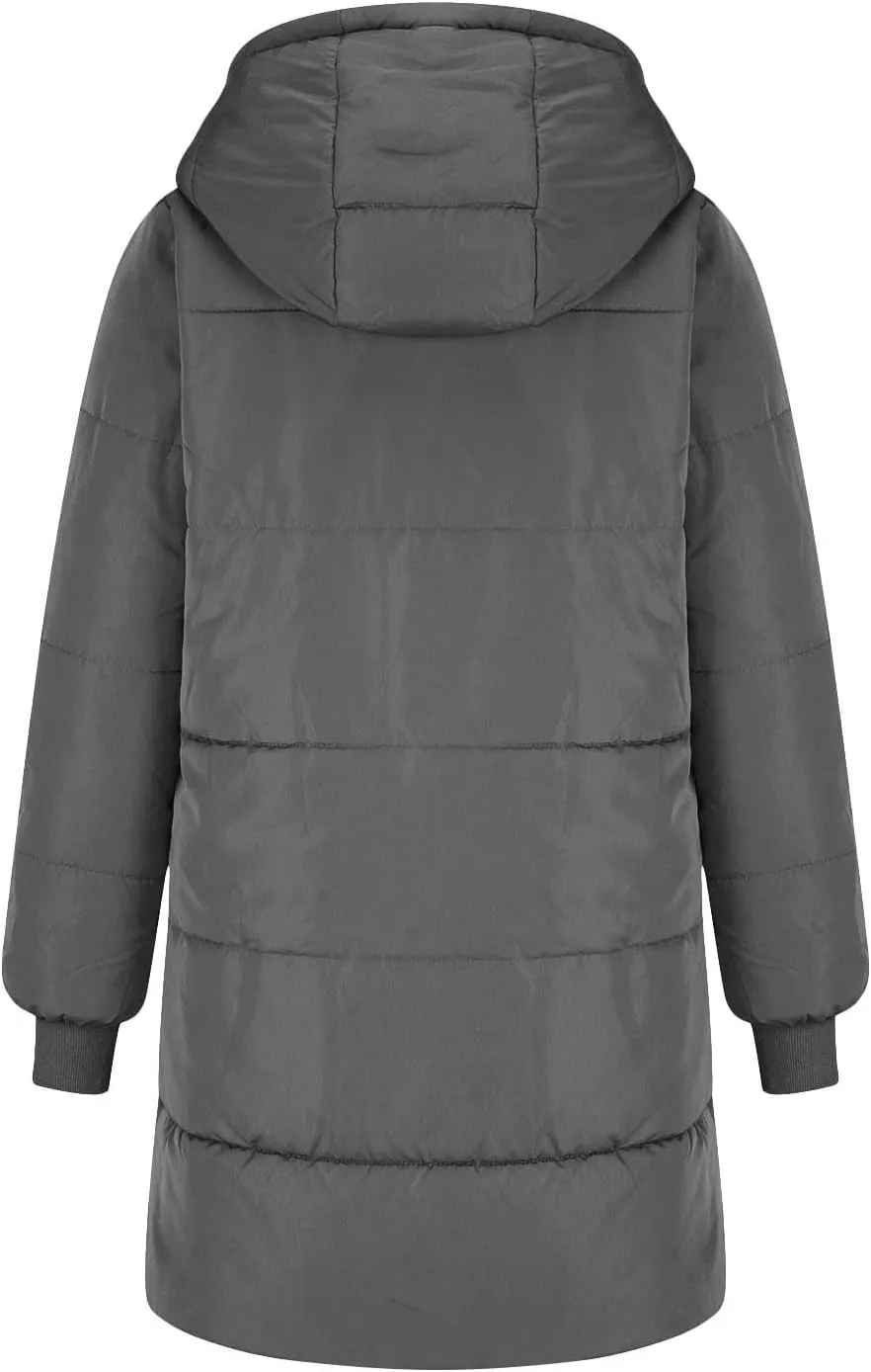 Sinzelimin Women Hooded Parka Jackets Fleece Lined Thickened Down Jacket Winter Hooded Puffy Packable Jacket Warm Puffer Coat