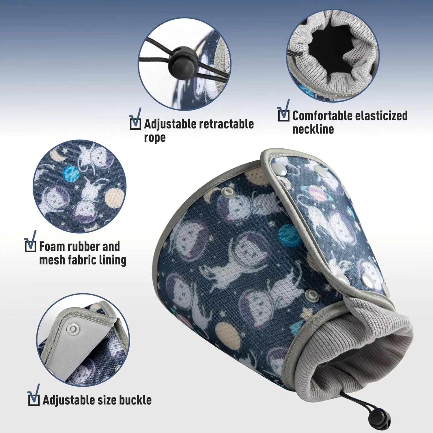 Soft Cat Cone Collar for Large Medium Small Cats After Surgery Adjustable Cat Recovery Collar After Surgery to Prevent Licking Wound, Comfortable Pet Elizabethan Collar Space Cat Medium
