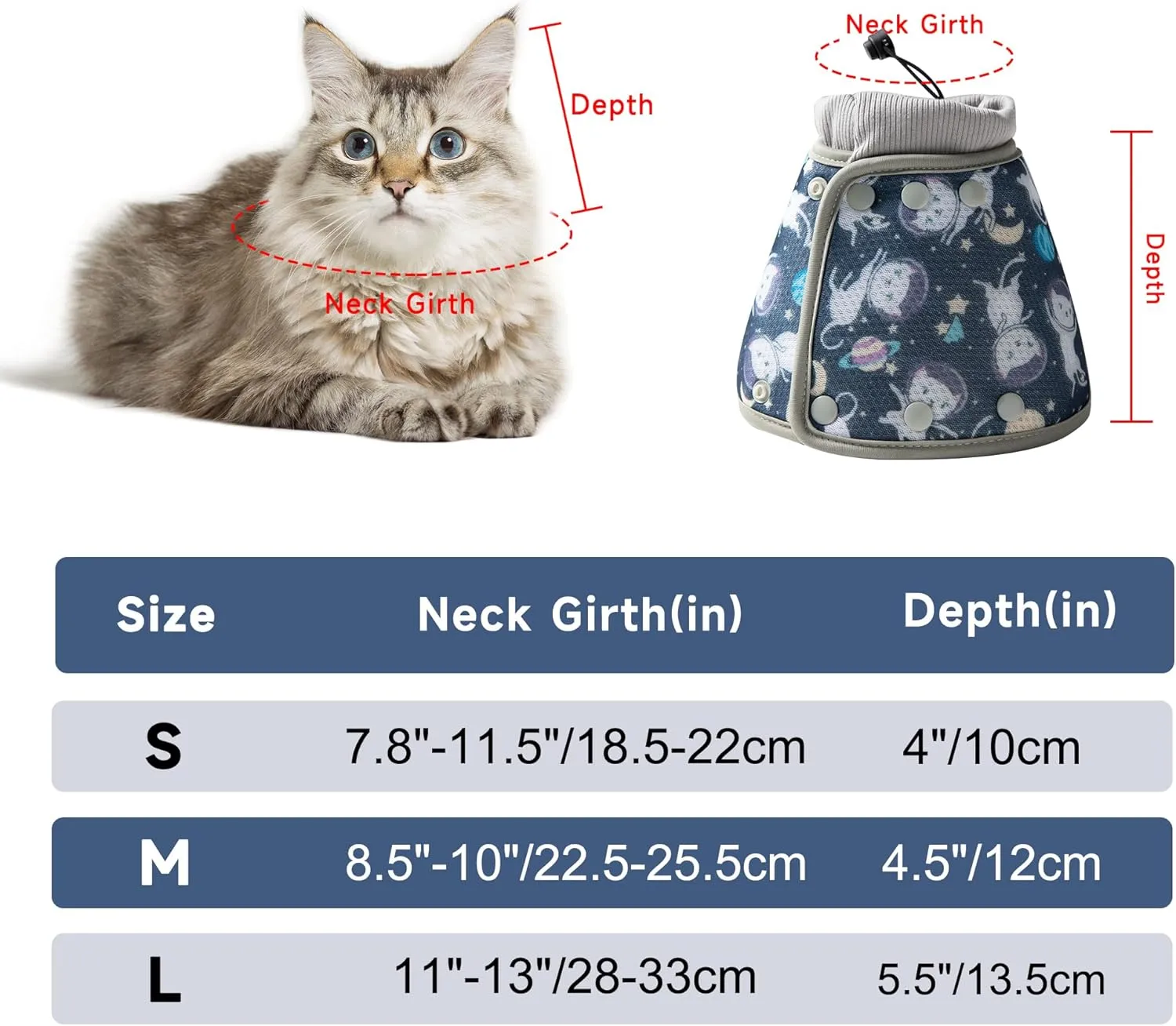 Soft Cat Cone Collar for Large Medium Small Cats After Surgery Adjustable Cat Recovery Collar After Surgery to Prevent Licking Wound, Comfortable Pet Elizabethan Collar Space Cat Medium