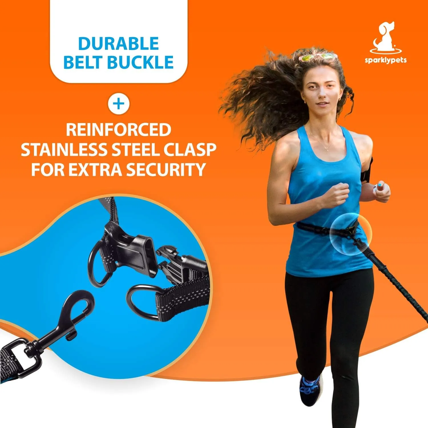SparklyPets Hands Free Double Dog Leash  Dual Leash for Medium and Large Breeds  Lead for 2 Dogs with Padded Handles, Reflective Stitches, No Pull, Tangle Free