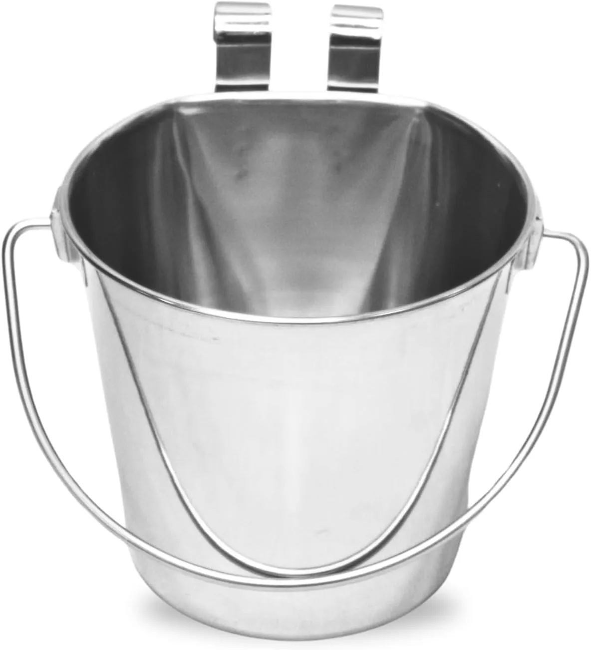 Stainless Steel 4 Qt Flat Back Sided Dog Pails - Dual Hooks Hanging Food & Water Bucket Dogs, Kennels, Cages and Critter Crates - Multi Purpose Pets (4 Quarts)