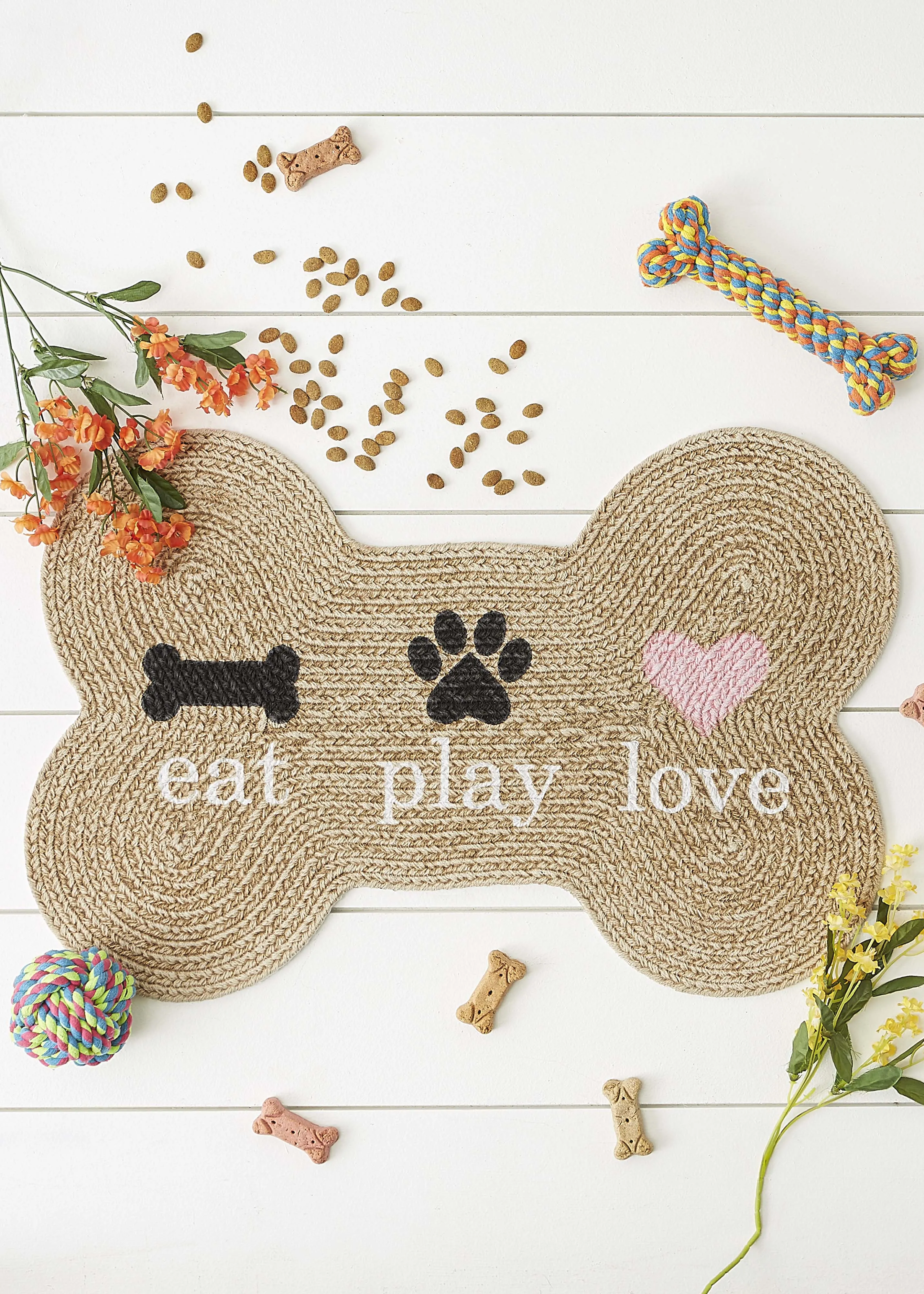 Stone Eat Play Love Bone Shaped Pet Mat 16X24