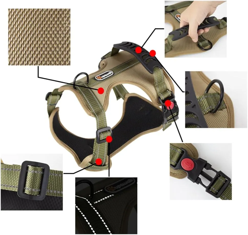 Tactical Dog Harness and Leash Set, No-Pull Adjustable Puppy Vest Collar with Handle, Dual Leash Clips, Reflective Oxford Chest Harnesses with Leashes for Small Dogs Pulling Support S Size