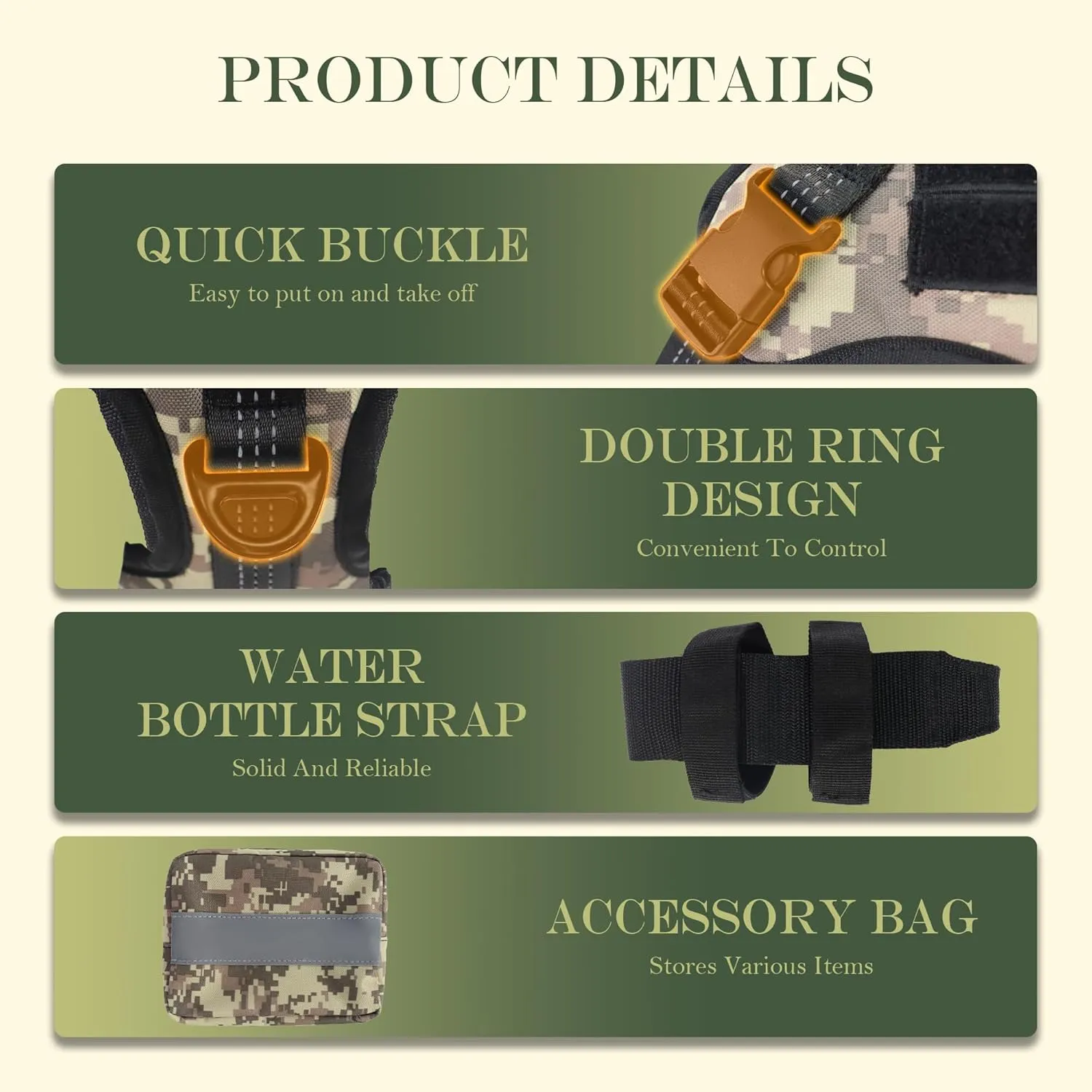 Tactical Dog Harness, Heavy Duty Dog Harness,Adjustable Breathable Pet Harness with MOLLE Panel, Small Pouch, and Bottle Holder,for Small Dogs, Camouflage S