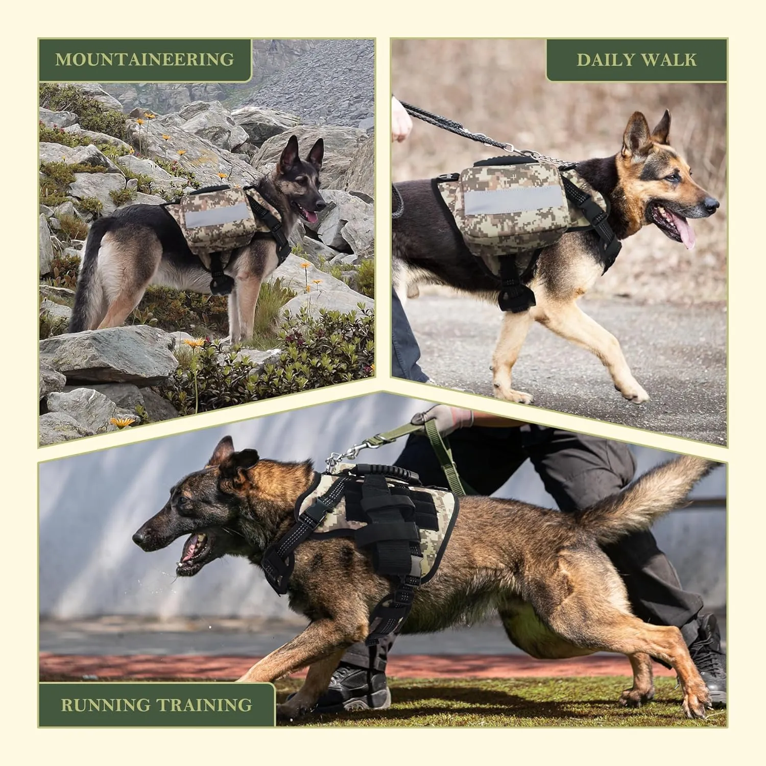 Tactical Dog Harness, Heavy Duty Dog Harness,Adjustable Breathable Pet Harness with MOLLE Panel, Small Pouch, and Bottle Holder,for Small Dogs, Camouflage S