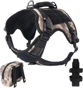 Tactical Dog Harness, Heavy Duty Dog Harness,Adjustable Breathable Pet Harness with MOLLE Panel, Small Pouch, and Bottle Holder,for Small Dogs, Camouflage S