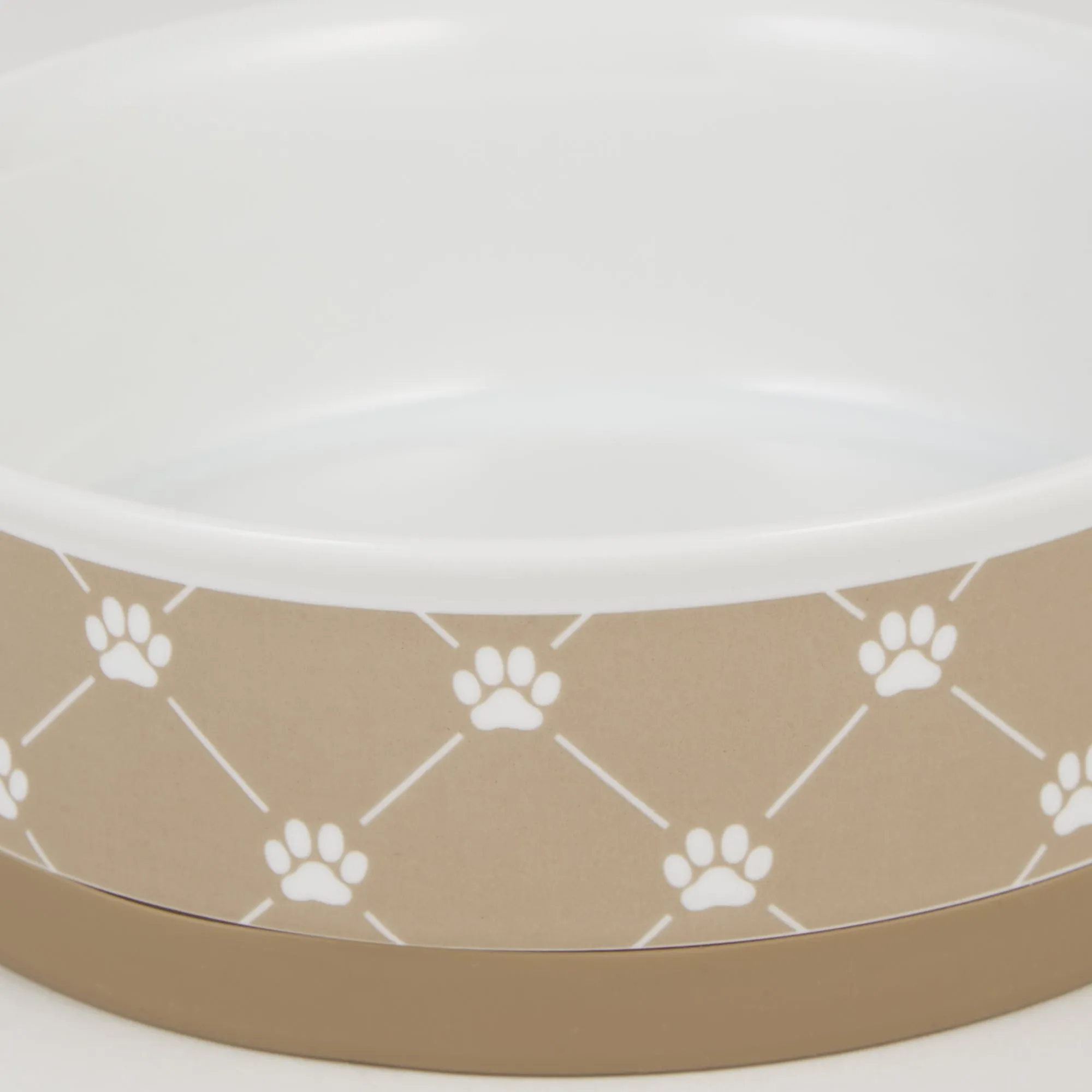 Taupe Trellis Paw Print Pet Bowl Set/2, Medium - 1.5 C. Capacity