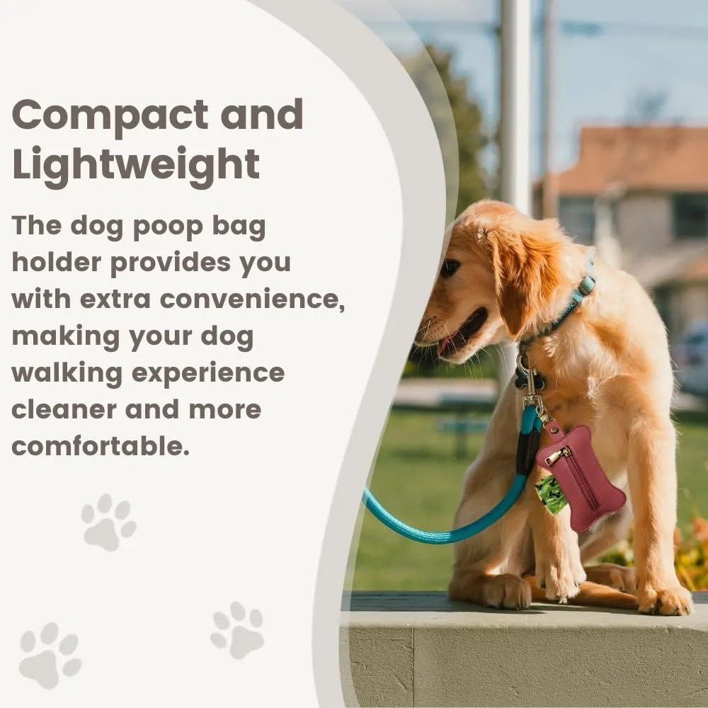 TOGETRUE Leather Dog Poop Bag Holder, Portable Poop Bag Holders for Leashes, Dog Waste Bag Dispenser Zipered Pouch, Dog bag Holder for Walking, Outdoor, Travelling (Wine Red)